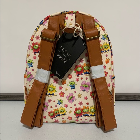 Loungefly Disney Pixar Toy Story Aliens Floral Mini Backpack & Card Holder-New - Picture 4 of 11